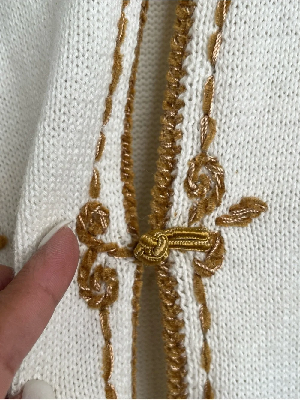 NWT Coldwater Creek Cardigan Embroidered Sz M Cream Gold Boho CottageCore Artsy